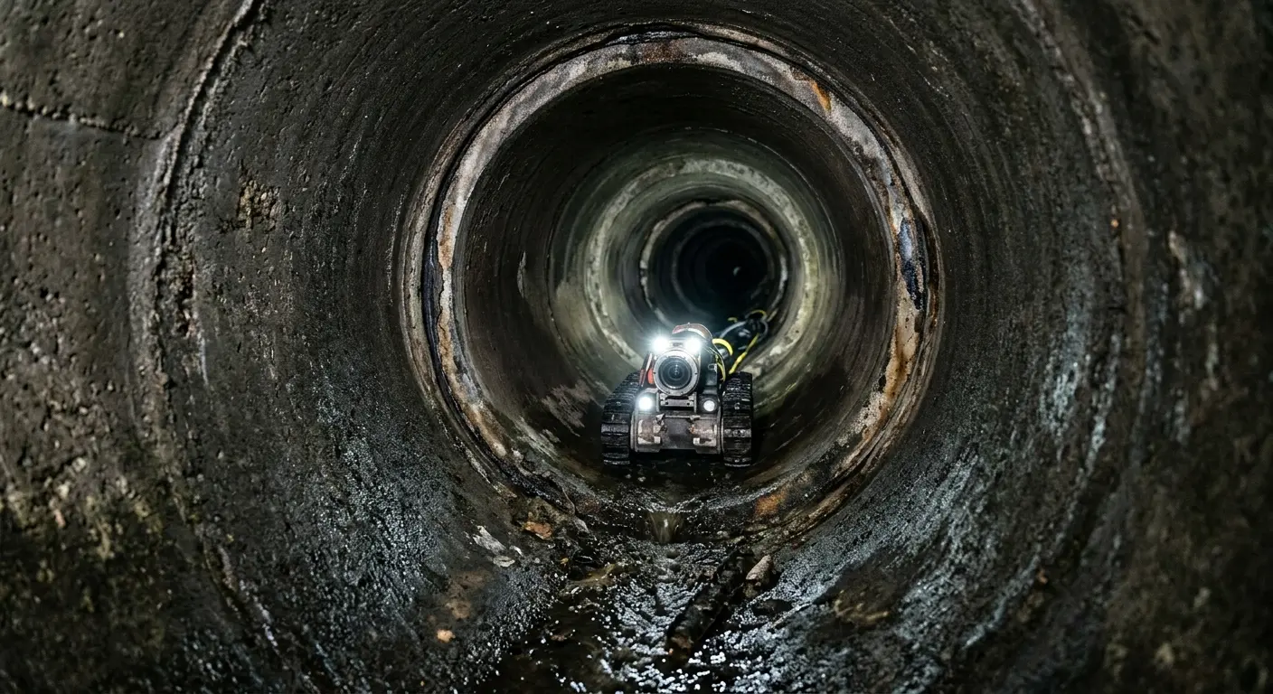 Robotic sewer camera inspecting pipe interior for Drain Snake Service in Spencer