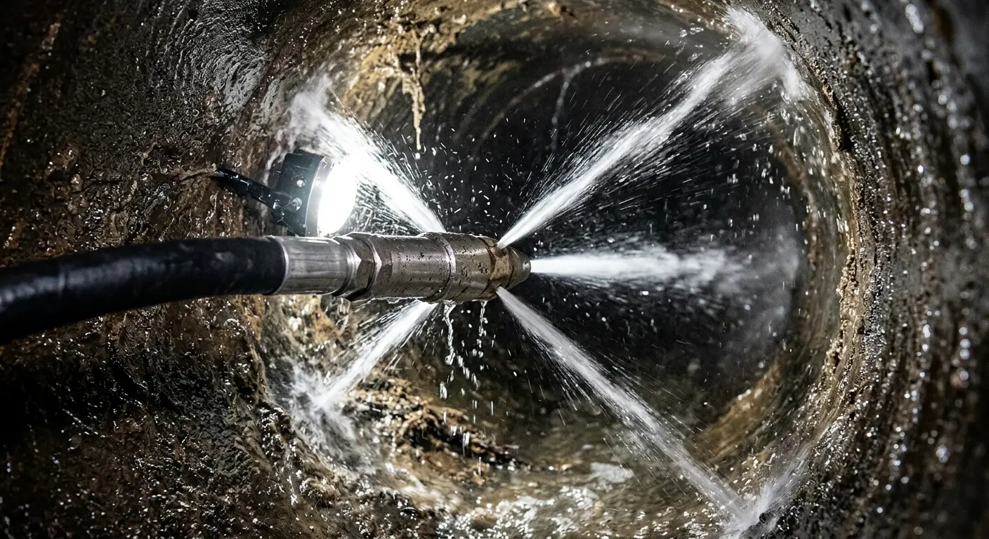 High-pressure hydro jetting nozzle cleaning sewer pipe for Sewer Line Relining in Spencer